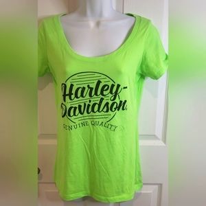 Ladies lime green short sleeved harley shirt, L